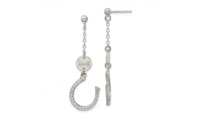 Quality Gold Sterling Silver Polished CZ Horseshoe Luck Dangle Post Earrings - QE11936