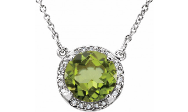 14K White 8 mm Round Peridot & .05 CTW Diamond 16 Necklace - 8590570016P