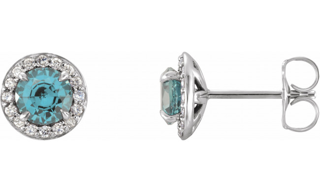 14K White 5 mm Round Aquamarine & 1/8 CTW Diamond Earrings - 864586009P