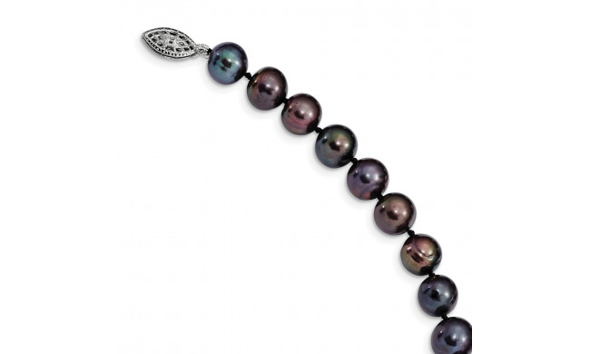 Quality Gold Sterling Silver Rhod-plated 9-10mm Black FWC Pearl Bracelet - QH5157-7.25