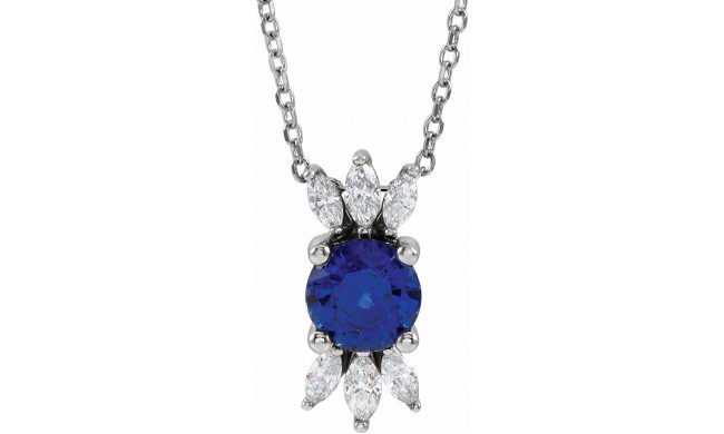 14K White Blue Sapphire & 1/5 CTW Diamond 16-18 Necklace - 86961605P