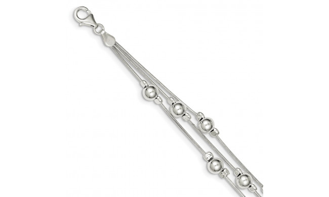 Quality Gold Sterling Silver Polished Bead Snake Chain Bracelet - QG3344-7.5