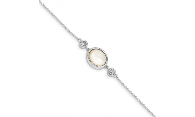 Quality Gold Sterling Silver Rhodium-plated MOP & CZ  .5in ext Bracelet - QG4959-6.5
