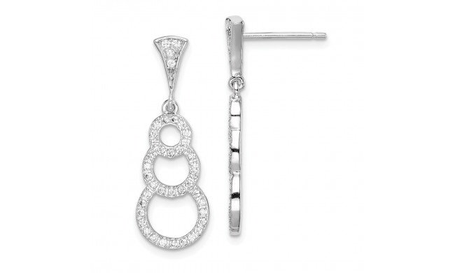 Quality Gold Sterling Silver Rhodium-plated CZ 3-Circles Dangle Post Earrings - QE15187