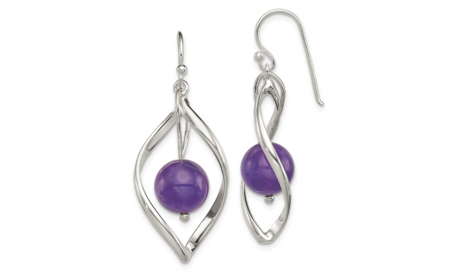 Quality Gold Sterling Silver Twist Dangle Amethyst Earrings - QE8959