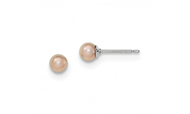 Quality Gold Sterling Silver 6-7mm Purple FW Cultured Round Pearl Stud Earrings - QE12727