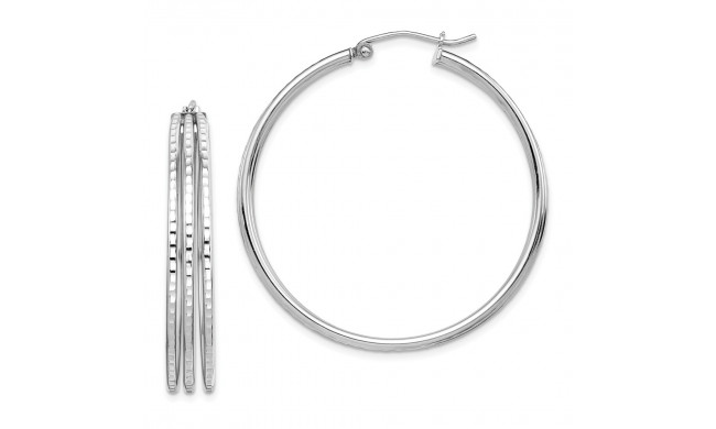 Quality Gold Sterling Silver Rhodium Plated Textured Fancy Hoop Earrings - QE8404