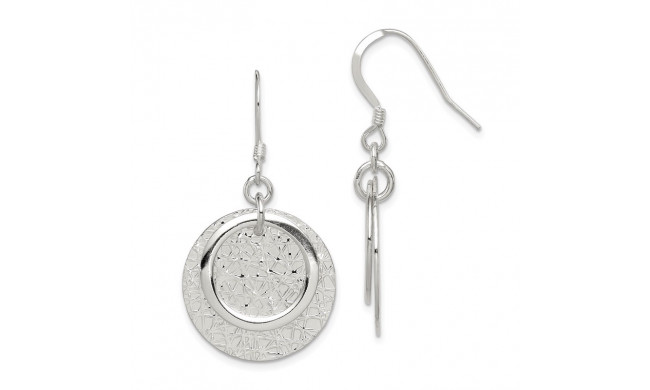 Quality Gold Sterling Silver Polished & Textured Fancy Circle Dangle Earrings - QE7182