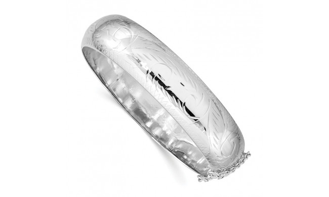 Quality Gold Sterling Silver Rhodium-plated 15mm Fancy Hinged Bangle Bracelet - QB36