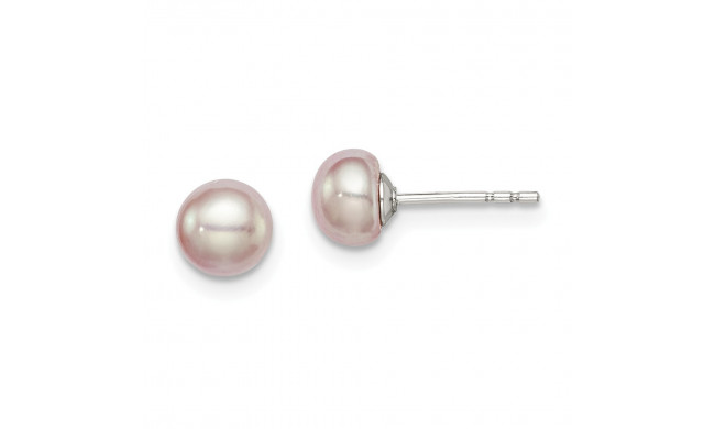 Quality Gold Sterling Silver 5-6mm Purple FW Cultured Button Pearl Stud Earrings - QE12690