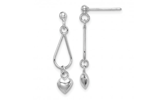 Quality Gold Sterling Silver Rhodium-plated Heart Puffed Dangle Earrings - QE15069