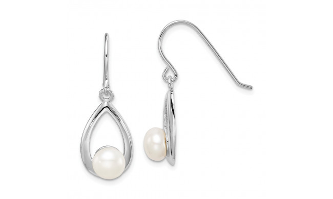 Quality Gold Sterling Silver Rhod-plat 6-7mm White Button FWC Pearl Dangle Earrings - QE15357