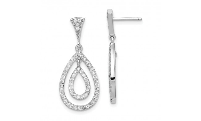 Quality Gold Sterling Silver Rhodium-plated CZ Teardrop Dangle Post Earrings - QE15161