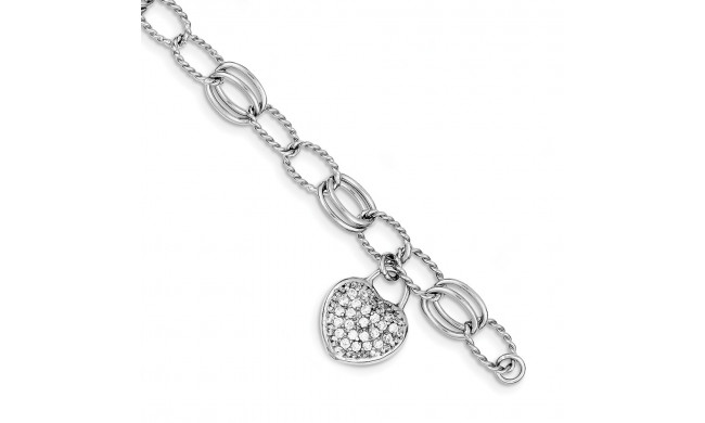 Quality Gold Sterling Silver Rhodium-plated CZ Heart Dangle Bracelet - QX564CZ
