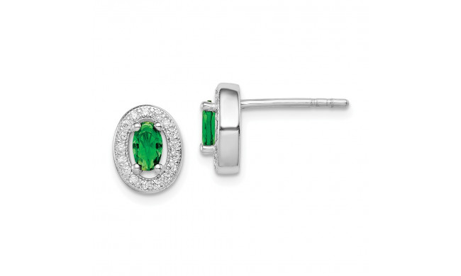 Quality Gold Sterling Silver Rhodium-plated   Green & White CZ Oval Stud Earrings - QE12557