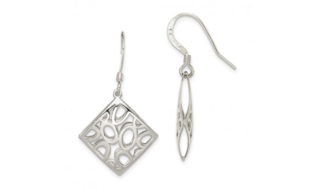 Quality Gold Sterling Silver Polished Square with Circles Dangle Earrings - QE8966