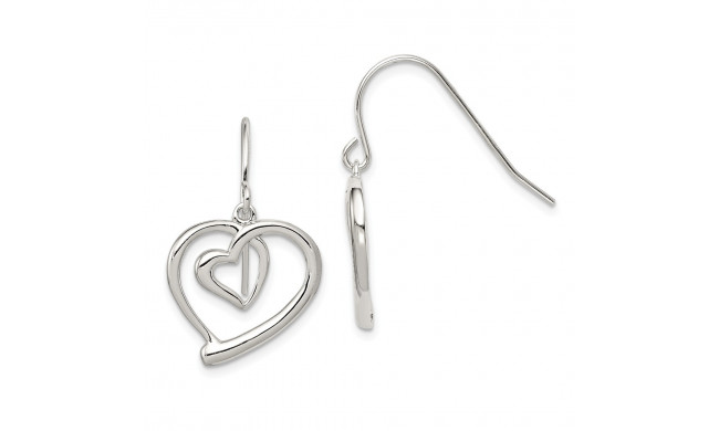 Quality Gold Sterling Silver Heart Dangle Earrings - QE8741