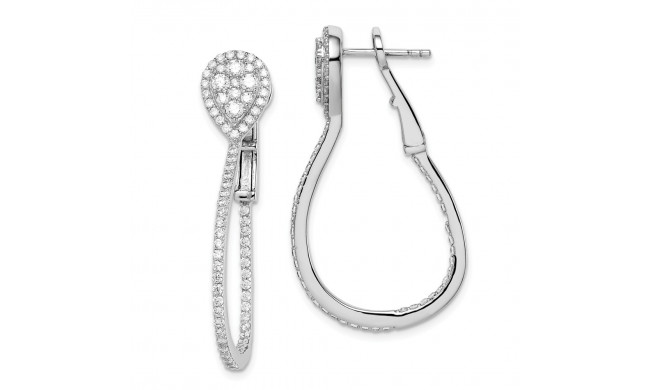 Quality Gold Sterling Silver Rhodium-plated CZ Teardrop Omega Back Hoop Earrings - QE15282