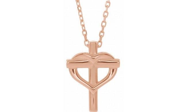 14K Rose Youth Cross with Heart 15 Necklace - R45399602P
