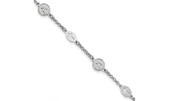 Quality Gold Sterling Silver Rhodium Plated Cross & Angel Bracelet - QG4247-7.5