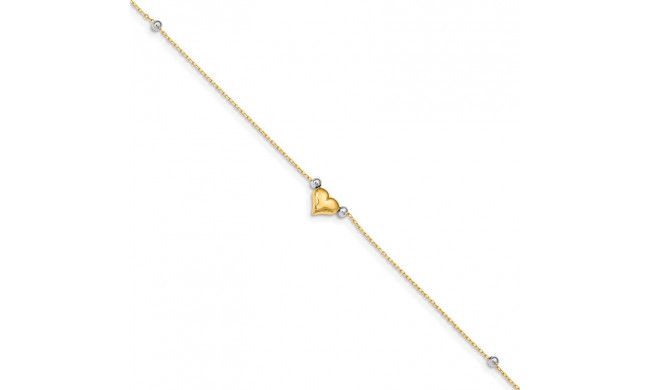 Quality Gold 14k Two Tone Polished Puffed Heart with Beads Anklet - ANK48-10