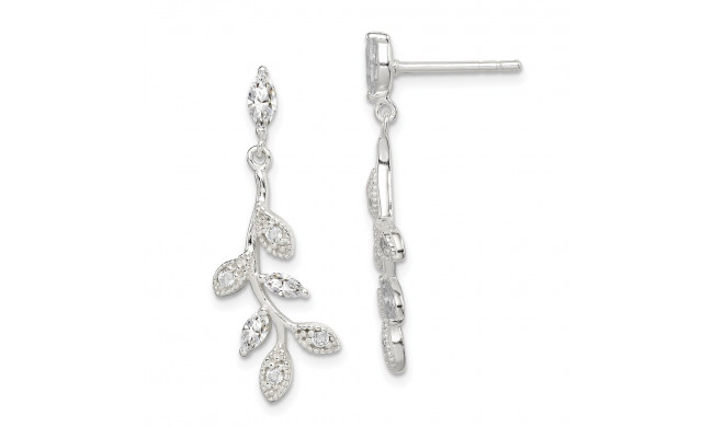 Quality Gold Sterling Silver CZ Leaf Dangle Post Earrings - QE13478