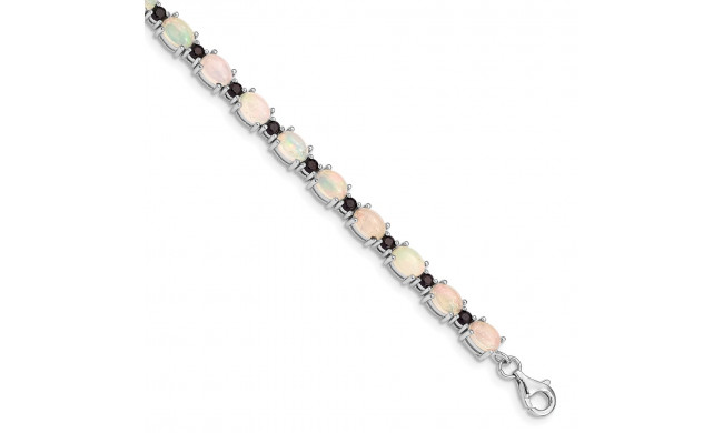 Quality Gold Sterling Silver Rhodium-plated White Opal & Black Spinel Bracelet - QG4909-7.5