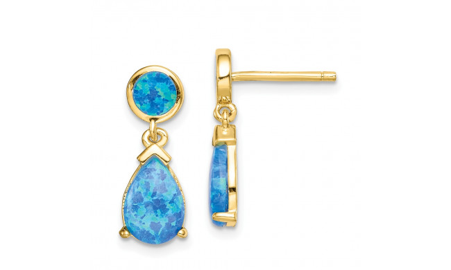 Quality Gold Sterling Silver Gold-tone Created Blue Opal Teardrop Post Dangle Earrings - QE15397