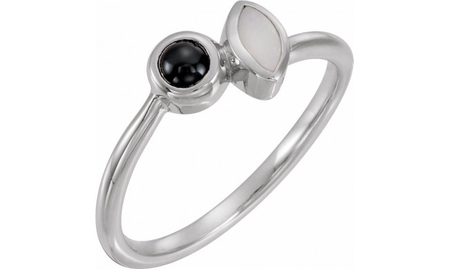 14K White Opal & Onyx Ring - 72044600P