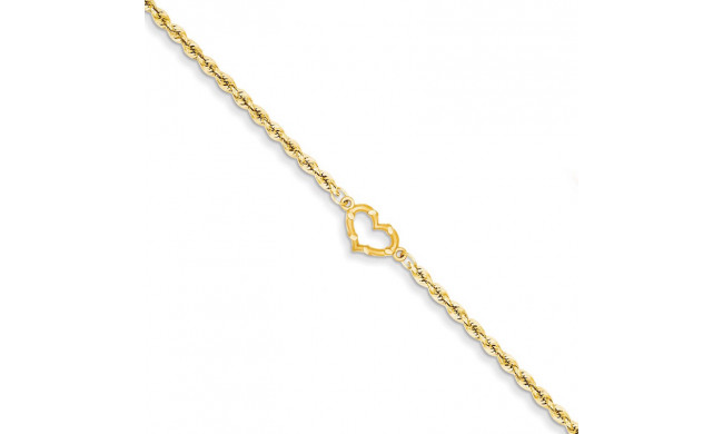 Quality Gold 14k Satin & Diamond-cut Open Heart Rope Anklet - ANK154-10