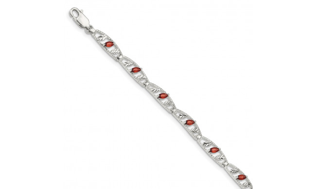 Quality Gold Sterling Silver Garnet Diamond-cut Leaves Bracelet - QG4927-7.5