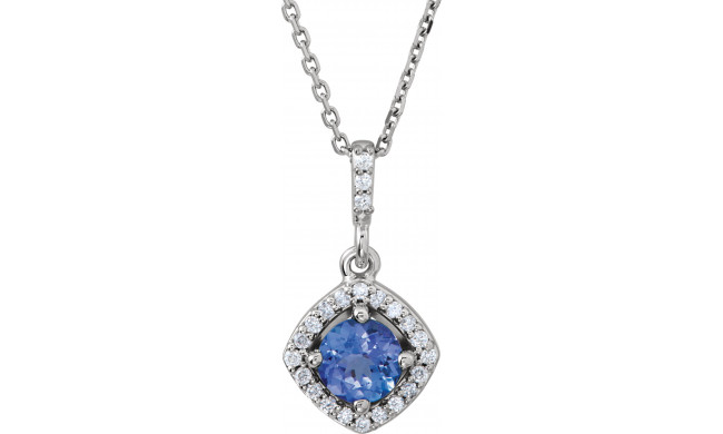 14K White Tanzanite & 1/8 CTW Diamond Halo-Style 18 Necklace - 8530670000P