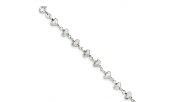 Quality Gold Sterling Silver Polished Heart link Bracelet - QG3606-7.25
