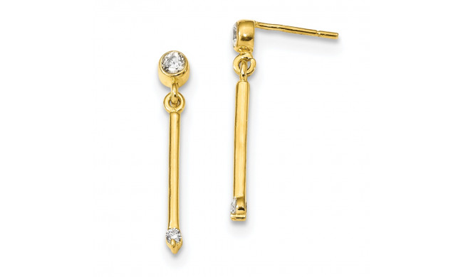 Quality Gold Sterling Silver Gold-tone Polished Bar  CZ Post Dangle Earrings - QE13775