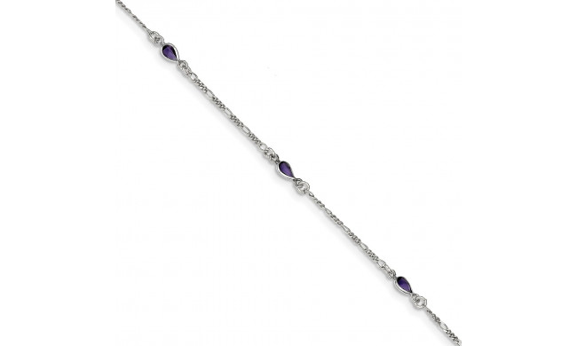 Quality Gold Sterling Silver Purple Glass Ankle Bracelet - QG1403-9