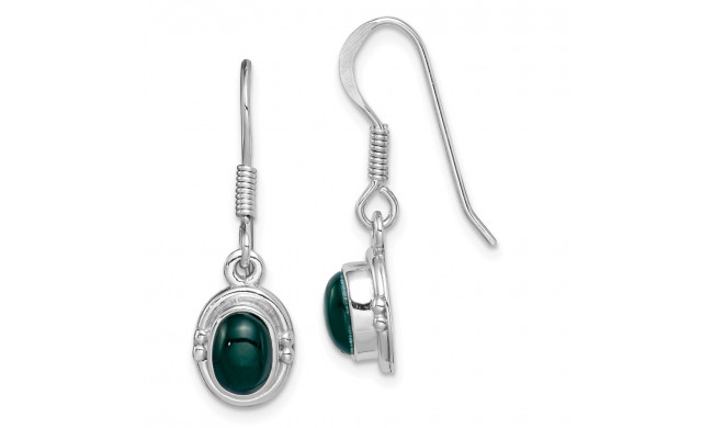 Quality Gold Sterling Silver Rhodium-plated Green Agate Oval Dangle Earring - QE15165