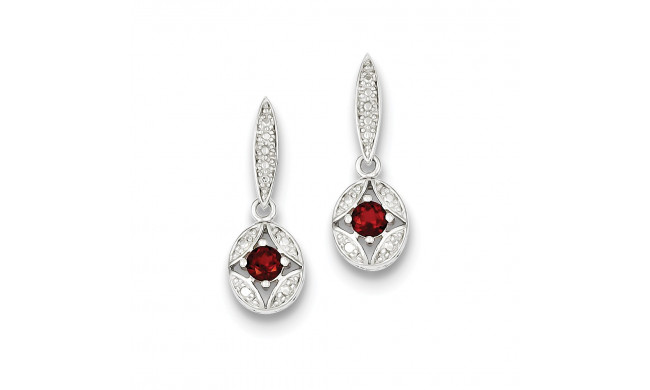 Quality Gold Sterling Silver Garnet Diamond Post Dangle Earrings - QE9433