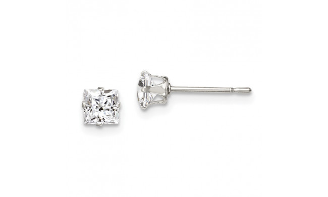 Quality Gold Sterling Silver 4mm Square Snap Set CZ Stud Earrings - QE7500