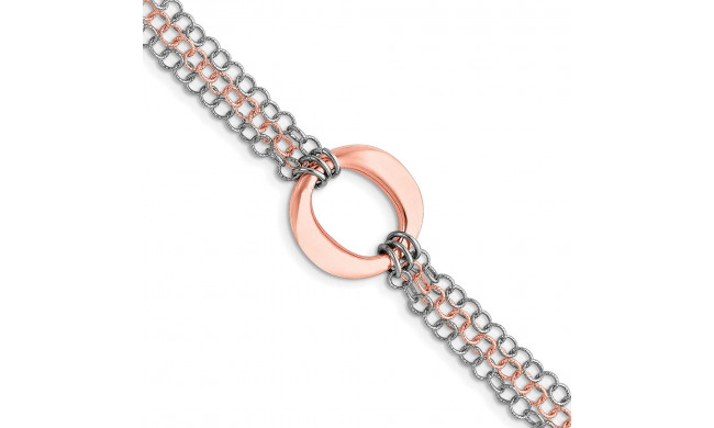 Quality Gold Sterling Silver & Rose Vermeil Multi-Strand  Center Oval Bracelet - QG2977-7.5