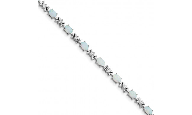Quality Gold Sterling Silver Rhodium Plated 7inch White Created Opal and CZ Bracelet - QX521CP