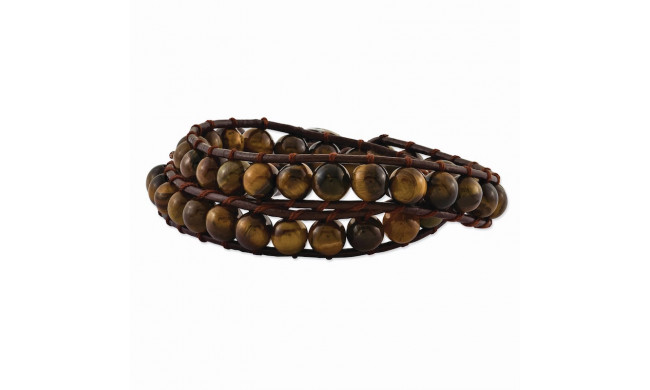 Quality Gold 6mm Brown Beads & Leather Cord Multi Wrap Bracelet - BF1571