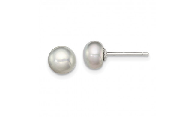 Quality Gold Sterling Silver 6-7mm Grey FW Cultured Button Pearl Stud Earrings - QE12677