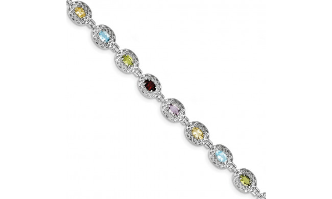 Quality Gold Sterling Silver Rhodium Plated 6.5inch Multicolored Gemstone Bracelet - QX473RB