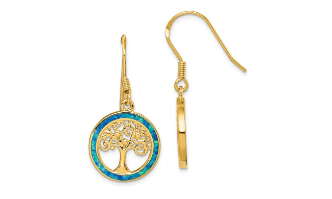 Quality Gold Sterling Silver Gold-tone Created Opal Circle  Tree Dangle Earrings - QE14292