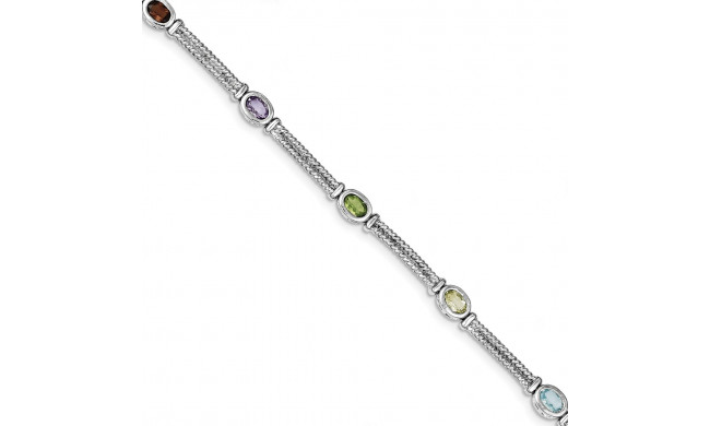 Quality Gold Sterling Silver Rhodium Plated Multi-Color Semi-Precious Bracelet - QX326RB