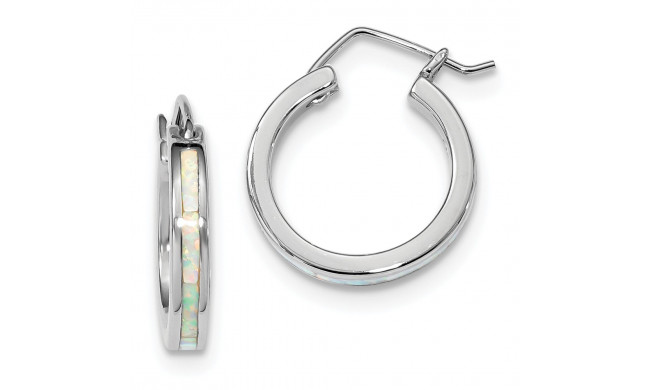 Quality Gold Sterling Silver Rhodium-plated White Created Opal Hoop Earrings - QE14045