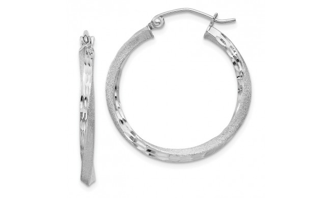 Quality Gold Sterling Silver Rhodium-plated Satin &  Twist Hoop Earrings - QE4598