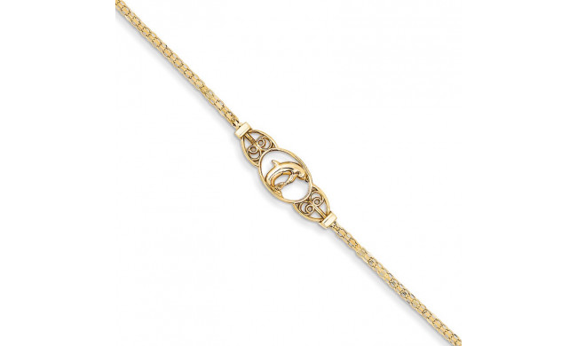 Quality Gold 14k Polished Dolphin Anklet - ANK2-10