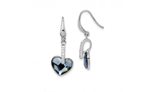 Quality Gold Sterling Silver Rhodium-plated Clear & Blue Crystal Heart Dangle Earrings - QE14429