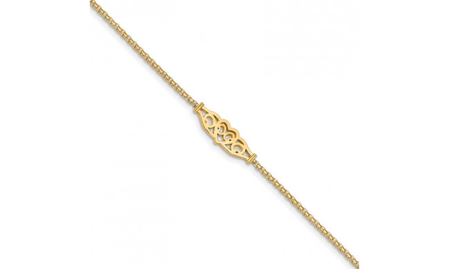 Quality Gold 14k  Polished Filigree Heart Anklet - ANK33-10